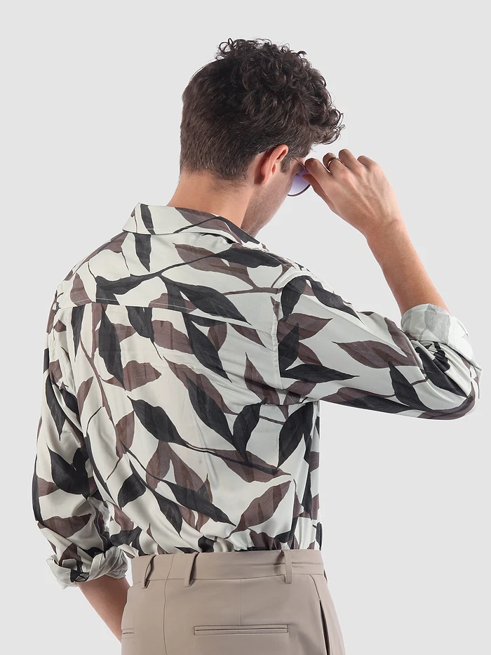 Off White Leaf Print Shirt