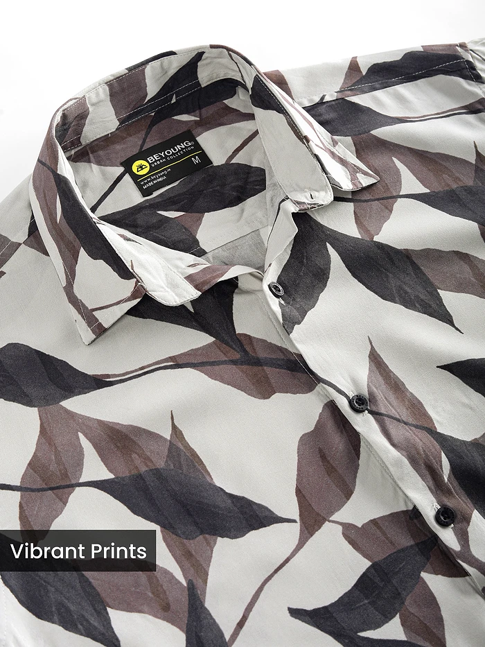 Off White Leaf Print Shirt