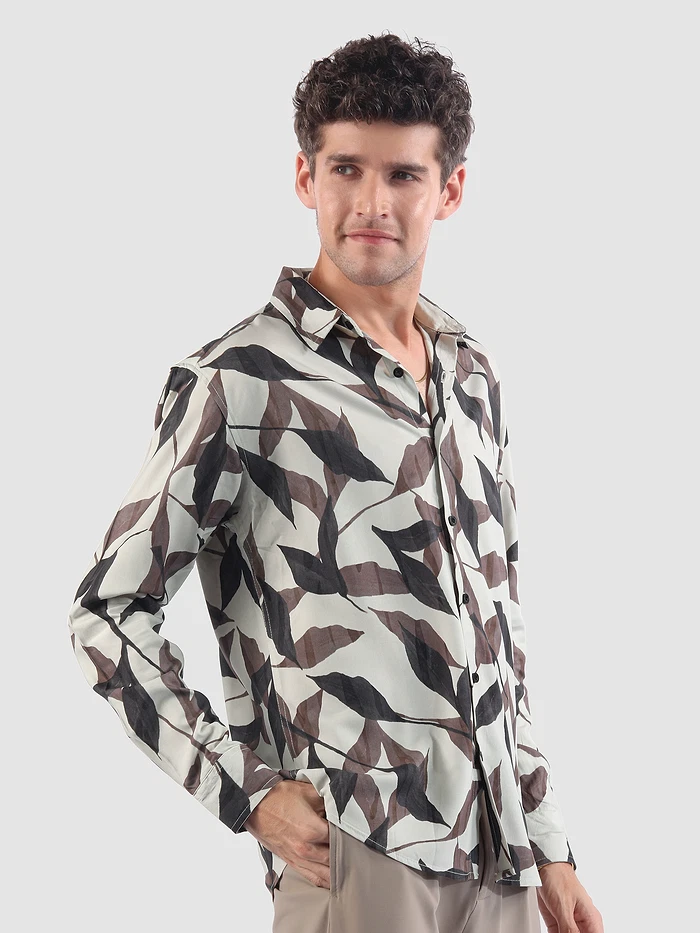 Off White Leaf Print Shirt