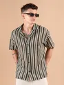 Off White Stripe Crochet Half-Sleeves Shirt