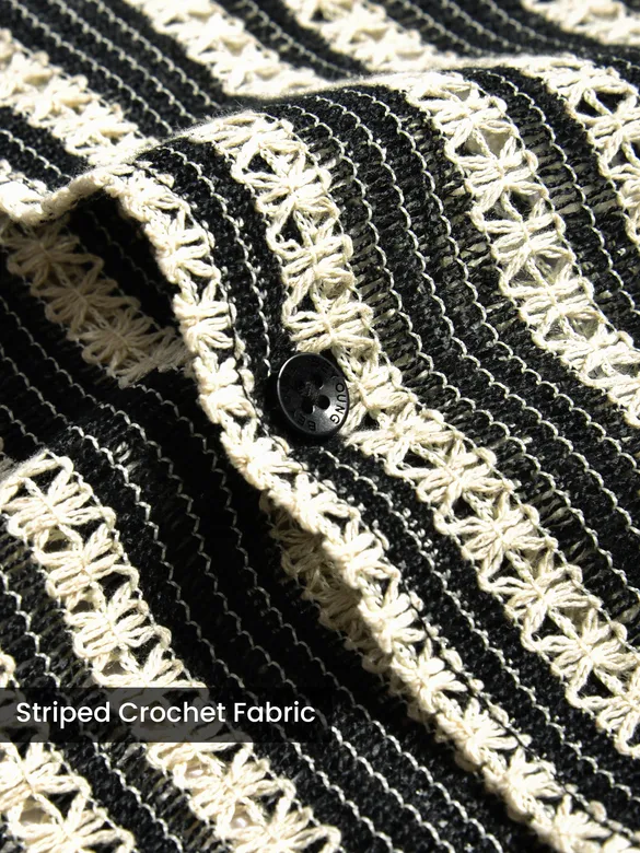 Off White Stripe Crochet Half-Sleeves Shirt