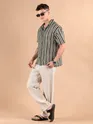 Off White Stripe Crochet Half-Sleeves Shirt