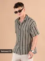 Off White Stripe Crochet Half-Sleeves Shirt