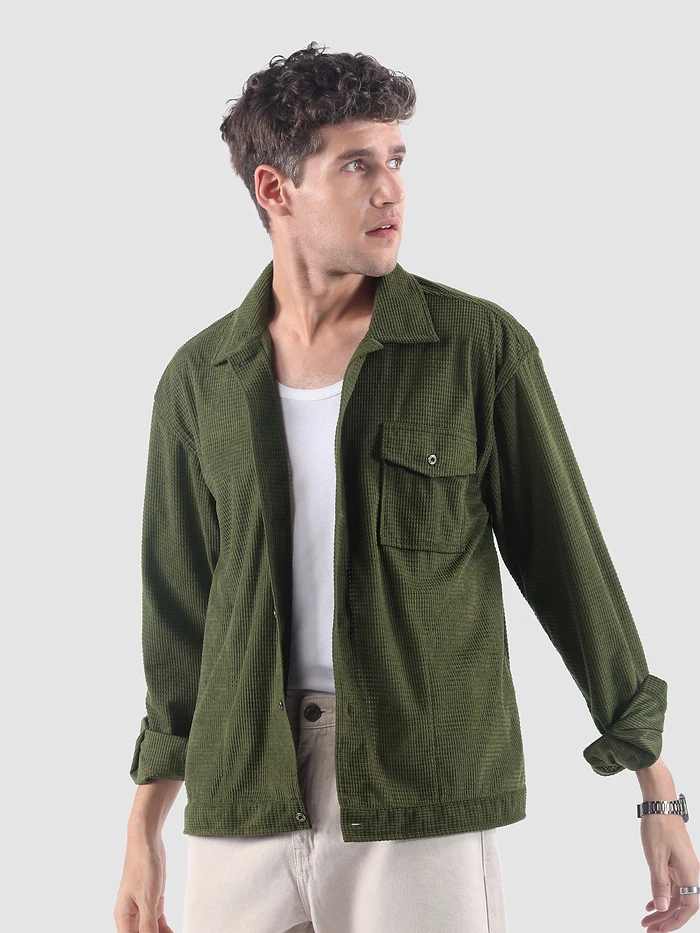 Olive Waffle Corduroy Shacket