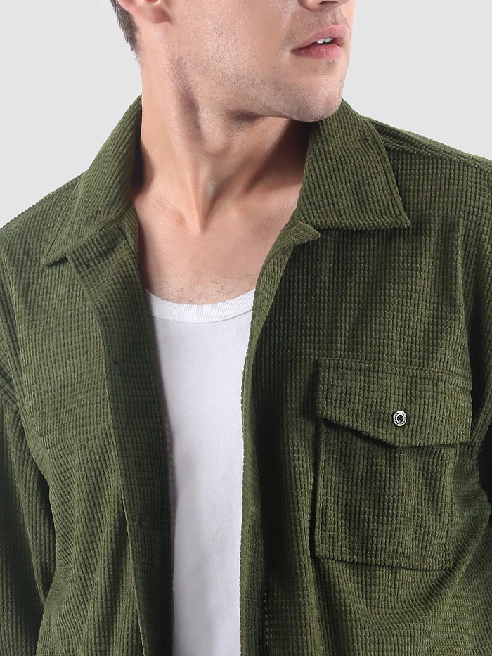 Olive Waffle Corduroy Shacket