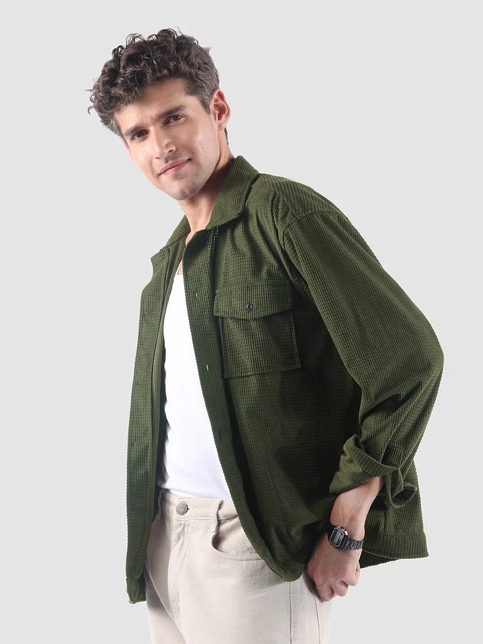 Olive Waffle Corduroy Shacket
