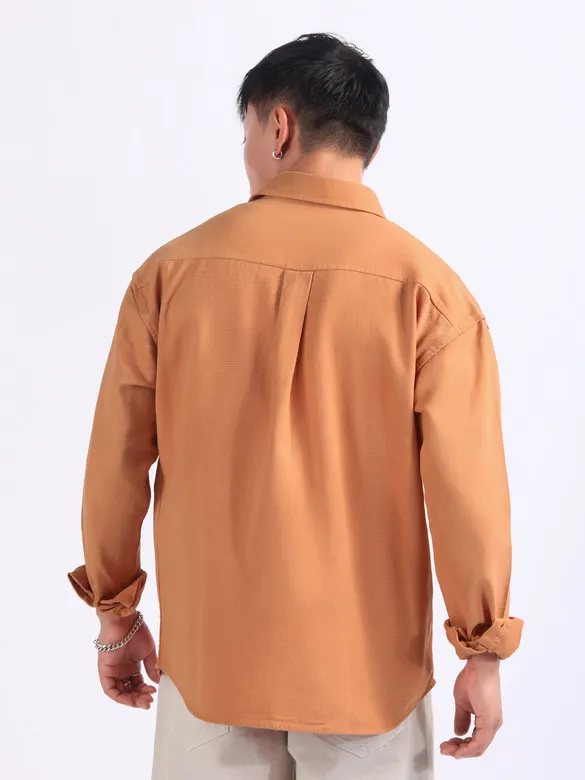 Orange Embroidered Applique Patch Shirt