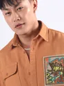 Orange Embroidered Applique Patch Shirt