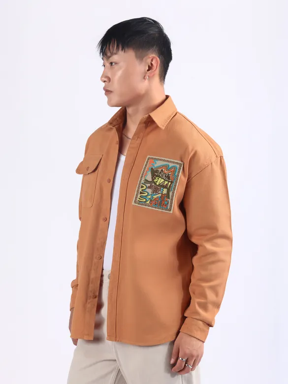 Orange Embroidered Applique Patch Shirt