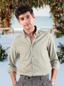 Pale Olive Green Stripe Button Down Collar Shirt