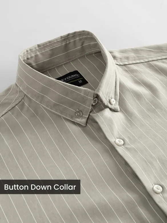 Pale Olive Green Stripe Button Down Collar Shirt