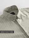 Pale Olive Green Stripe Button Down Collar Shirt