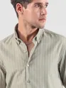 Pale Olive Green Stripe Button Down Collar Shirt