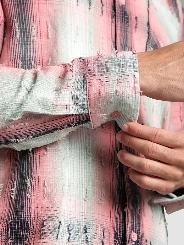 Pink Frayed Check Shirt