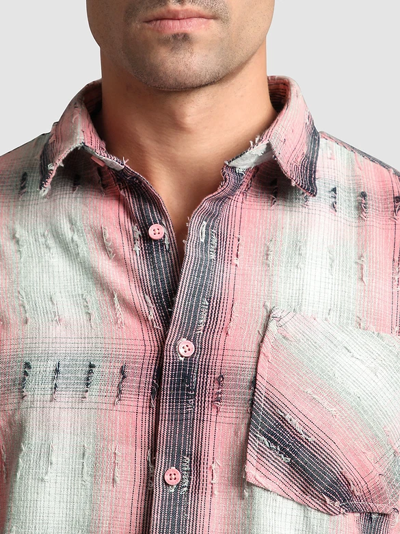 Pink Frayed Check Shirt