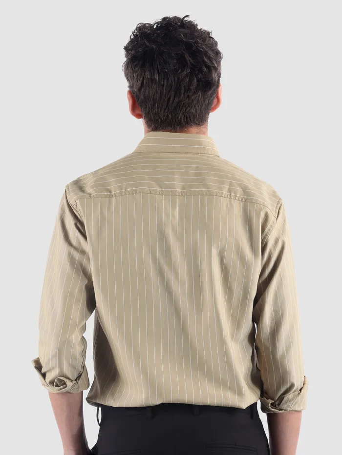 Sand Brown Stripe Button Down Collar Shirt