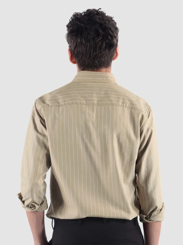 Sand Brown Stripe Button Down Collar Shirt