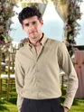 Sand Brown Stripe Button Down Collar Shirt