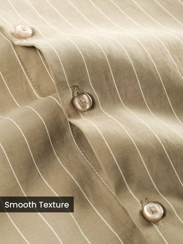 Sand Brown Stripe Button Down Collar Shirt