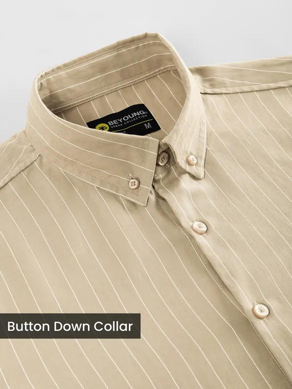 Sand Brown Stripe Button Down Collar Shirt