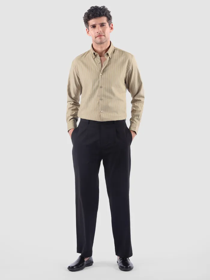 Sand Brown Stripe Button Down Collar Shirt