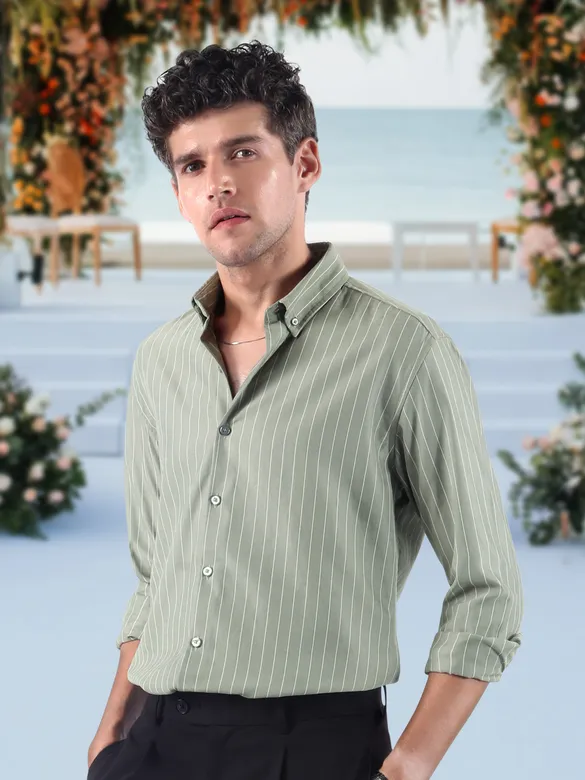 Smoky Green Stripe Button Down Collar Shirt