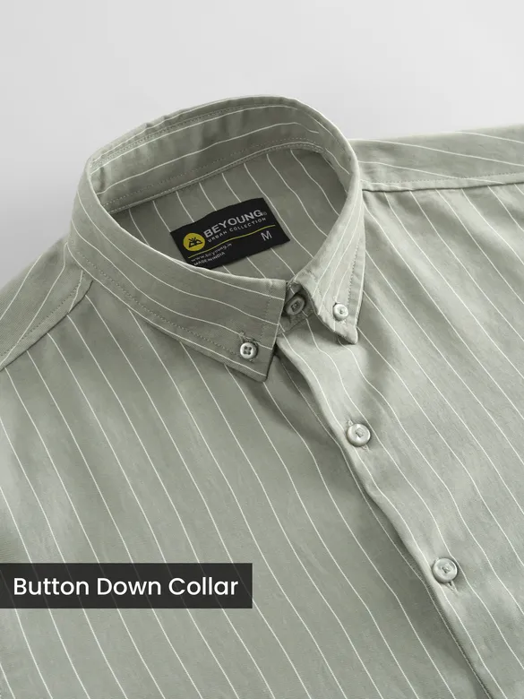 Smoky Green Stripe Button Down Collar Shirt