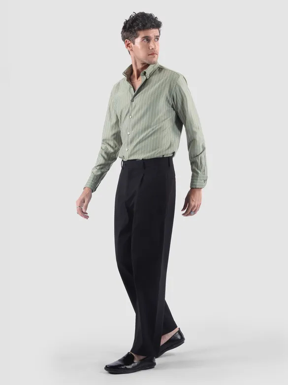 Smoky Green Stripe Button Down Collar Shirt