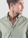 Smoky Green Stripe Button Down Collar Shirt