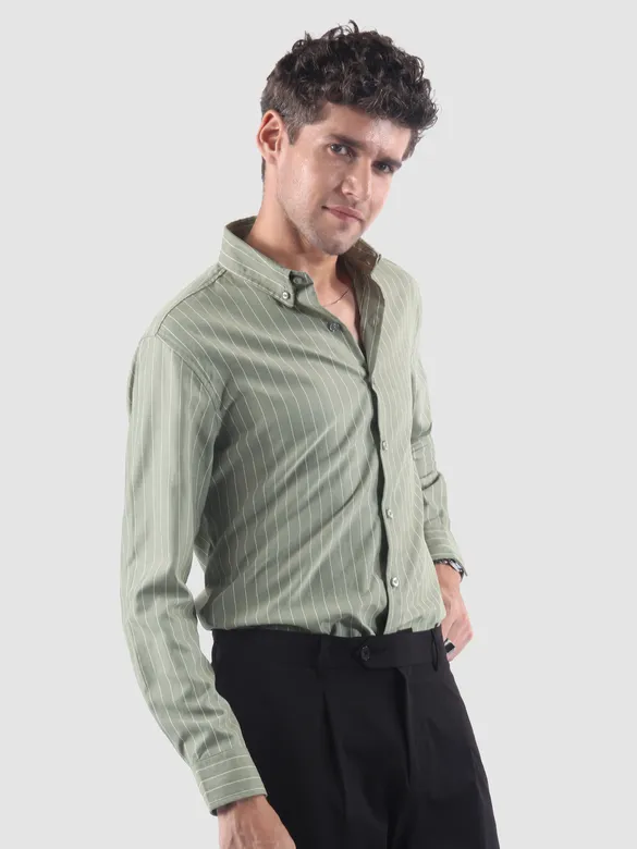 Smoky Green Stripe Button Down Collar Shirt