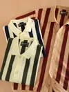 Navy Blue Striped Flat Knit Shirt