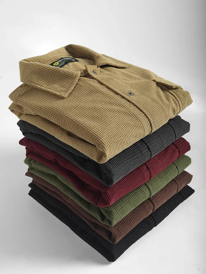 Khaki Waffle Corduroy Shacket