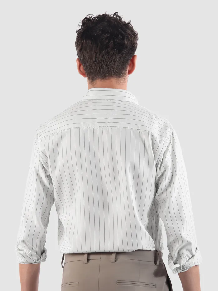 White Stripe Button Down Collar Shirt