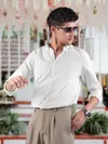 White Stripe Button Down Collar Shirt