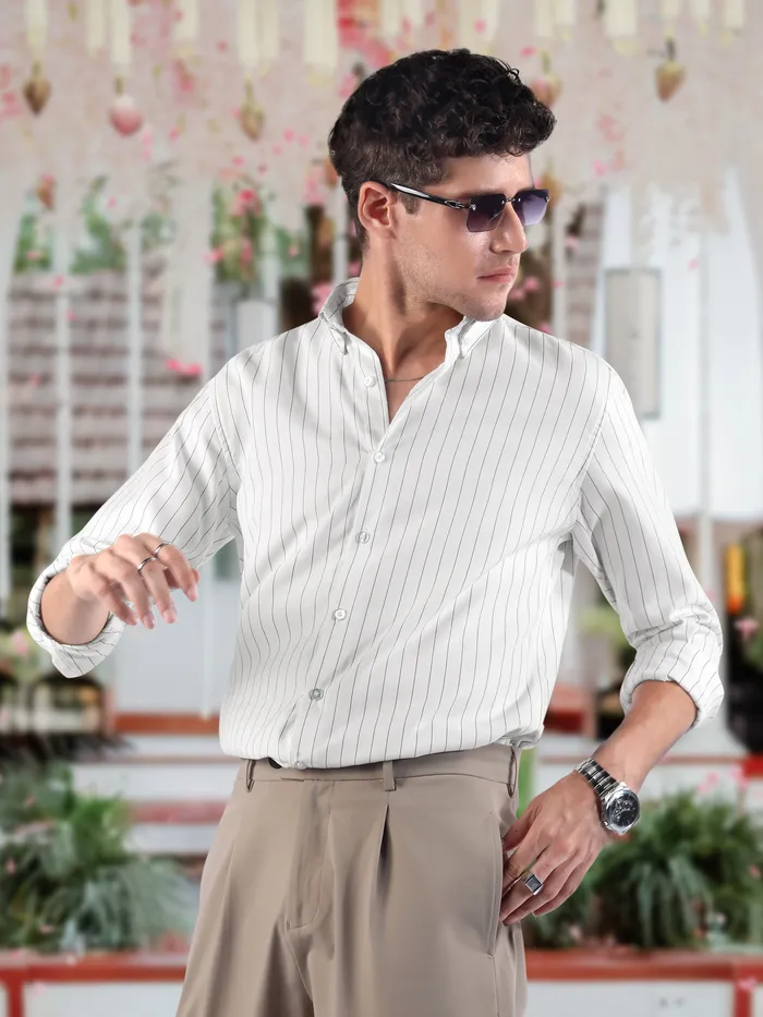 White Stripe Button Down Collar Shirt