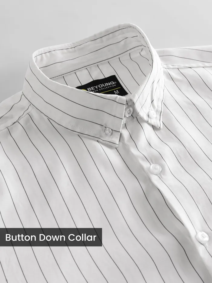 White Stripe Button Down Collar Shirt