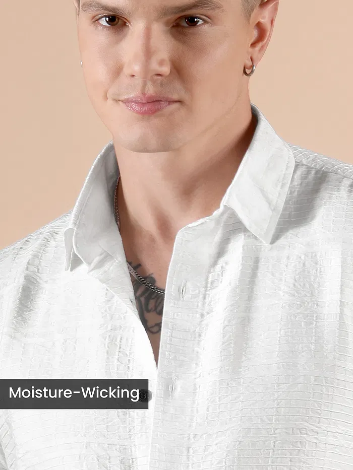 White Textured Check Shirt