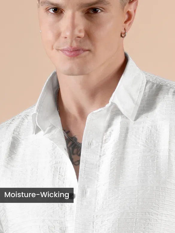 White Textured Check Shirt