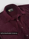 Wine Lazer Cut Stripe Textured Corduroy Shirt