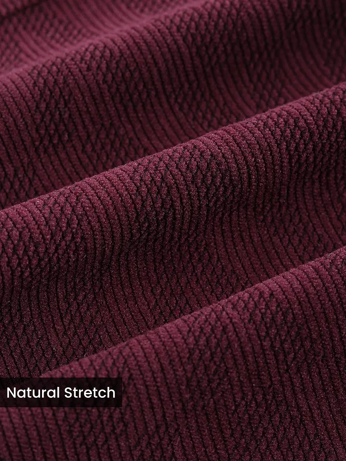Wine Lazer Cut Stripe Textured Corduroy Shirt
