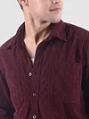 Wine Lazer Cut Stripe Textured Corduroy Shirt
