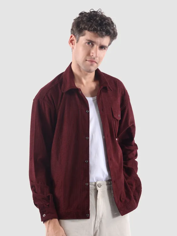 Wine Waffle Corduroy Shacket