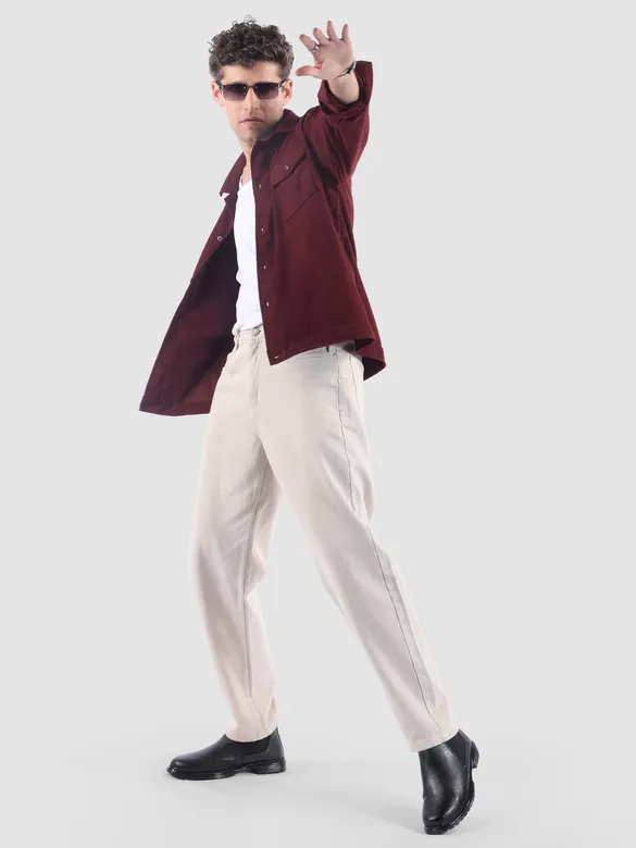 Wine Waffle Corduroy Shacket