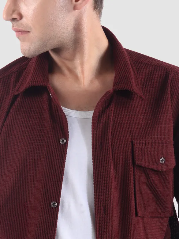 Wine Waffle Corduroy Shacket