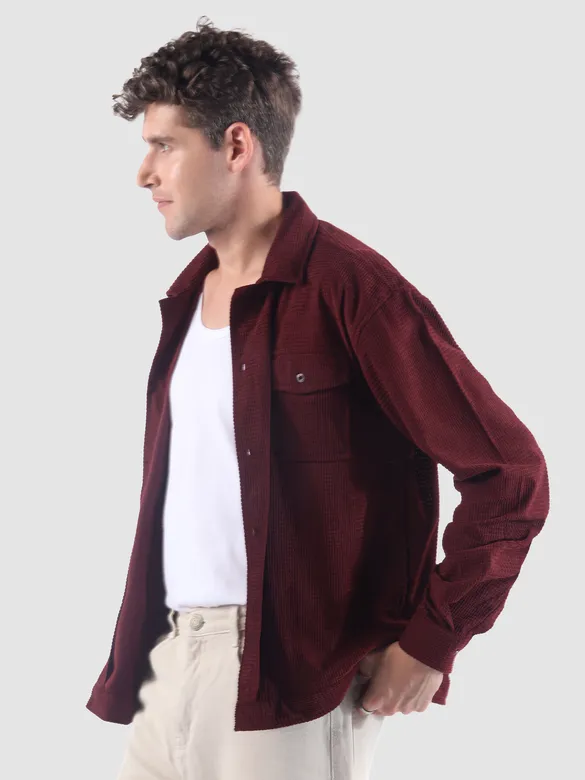 Wine Waffle Corduroy Shacket