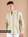 Yellow And Grey Stripe Mandarin Collar Shirt