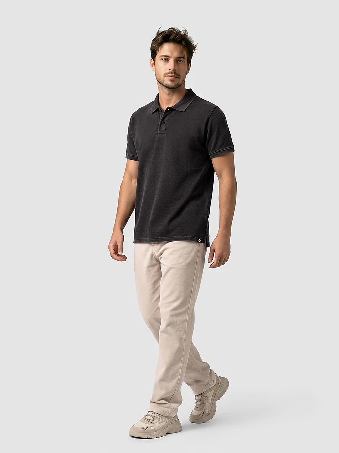 Black Acid Wash Polo T-shirt