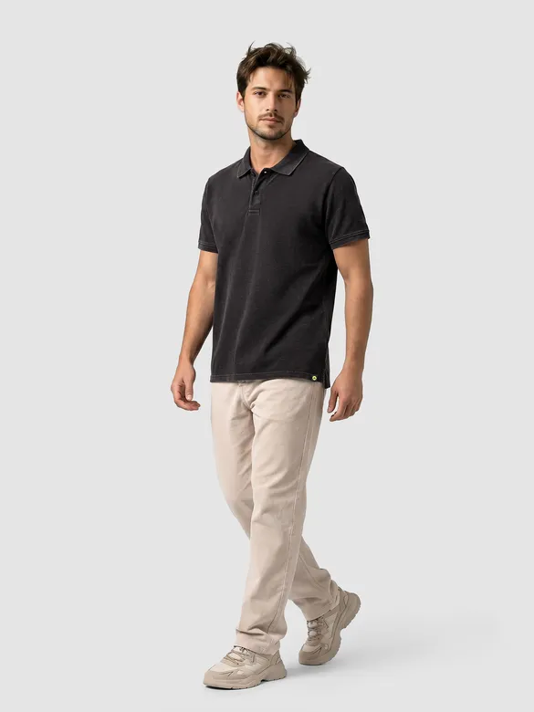 Black Acid Wash Polo T-shirt