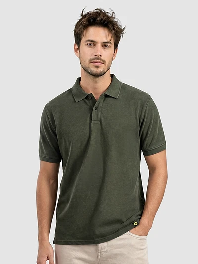 Deep Olive Acid Wash Polo T-shirt
