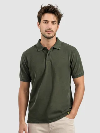 Deep Olive Acid Wash Polo T-shirt